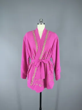 Bright Pink Georgette Kimono Cardigan made from a Vintage Indian Sari