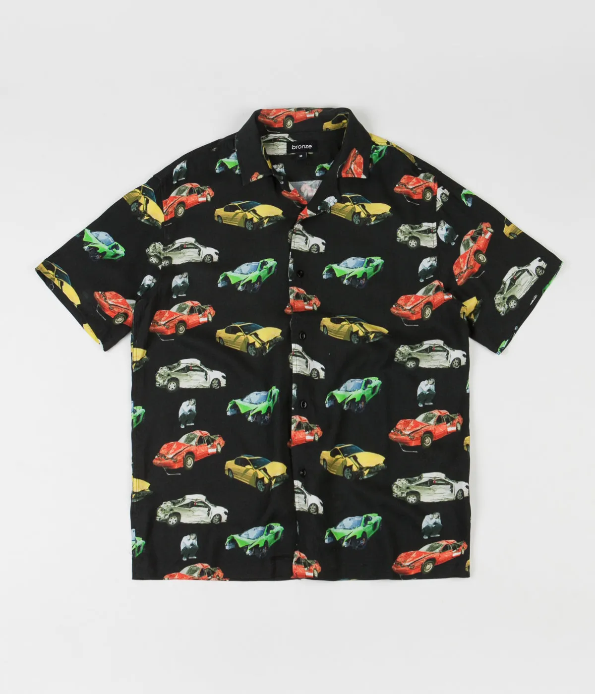 Bronze 56K Wrecked Cars Button Up Shirt - Black