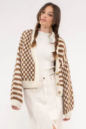 Brown Stripe & Checkered Cardigan