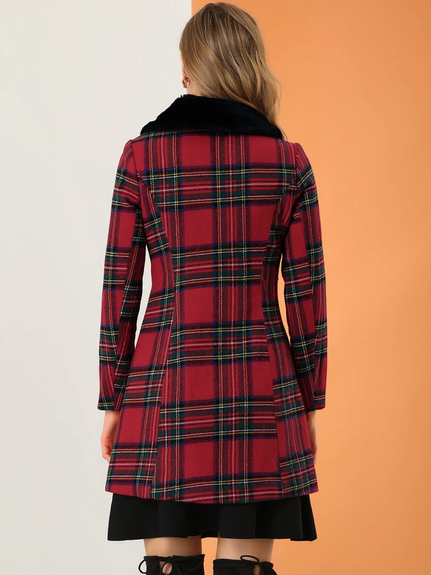 Buffalo Checks Winter Peter Pan Collar Long Plaid Coat