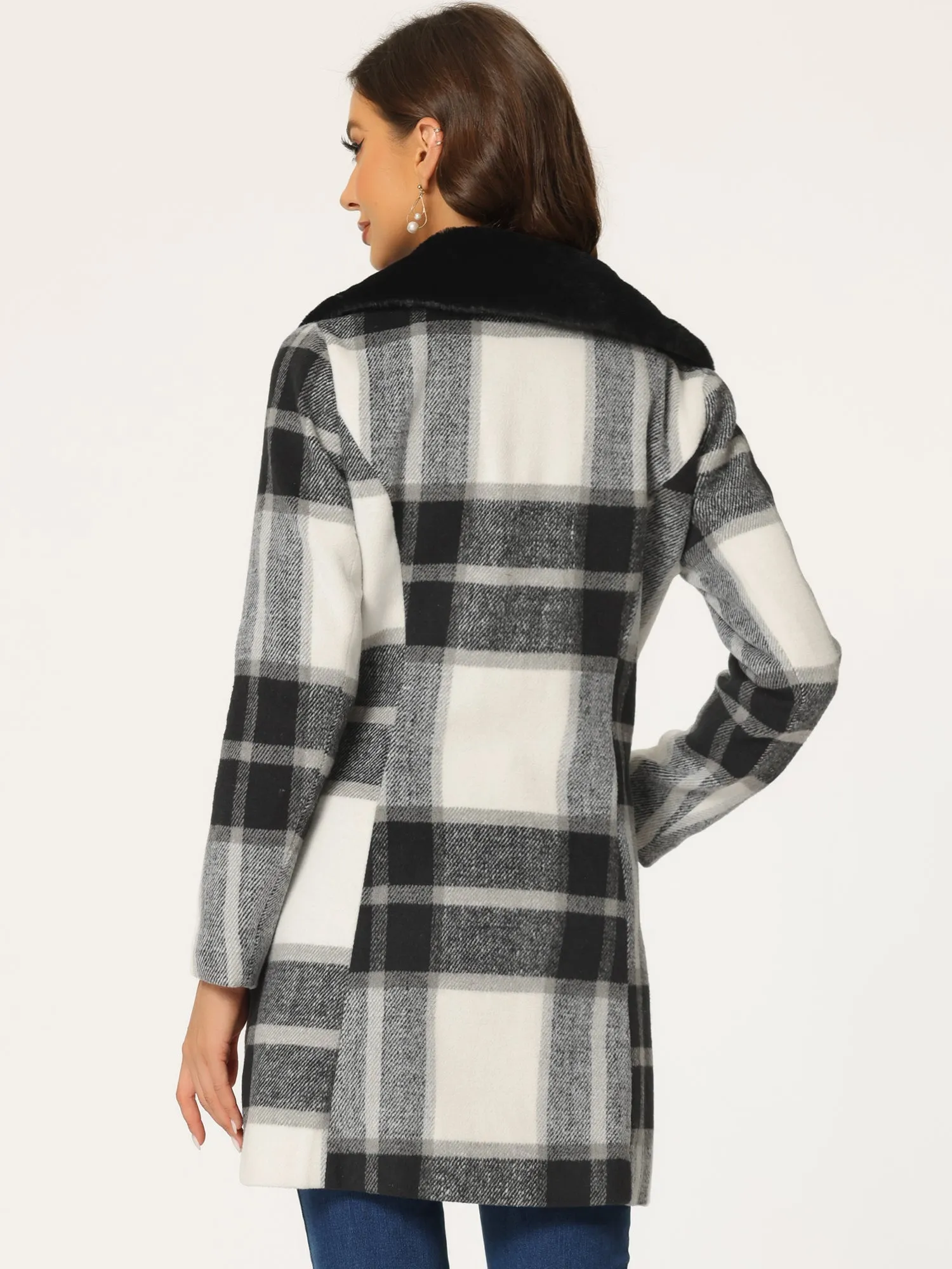 Buffalo Checks Winter Peter Pan Collar Long Plaid Coat