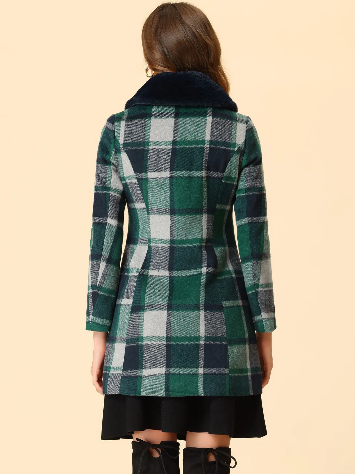 Buffalo Checks Winter Peter Pan Collar Long Plaid Coat