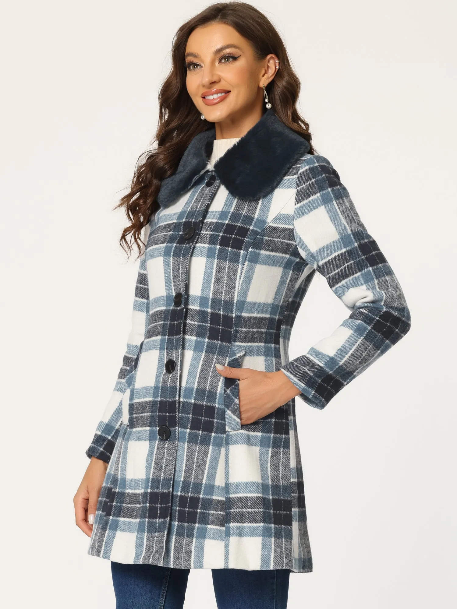 Buffalo Checks Winter Peter Pan Collar Long Plaid Coat