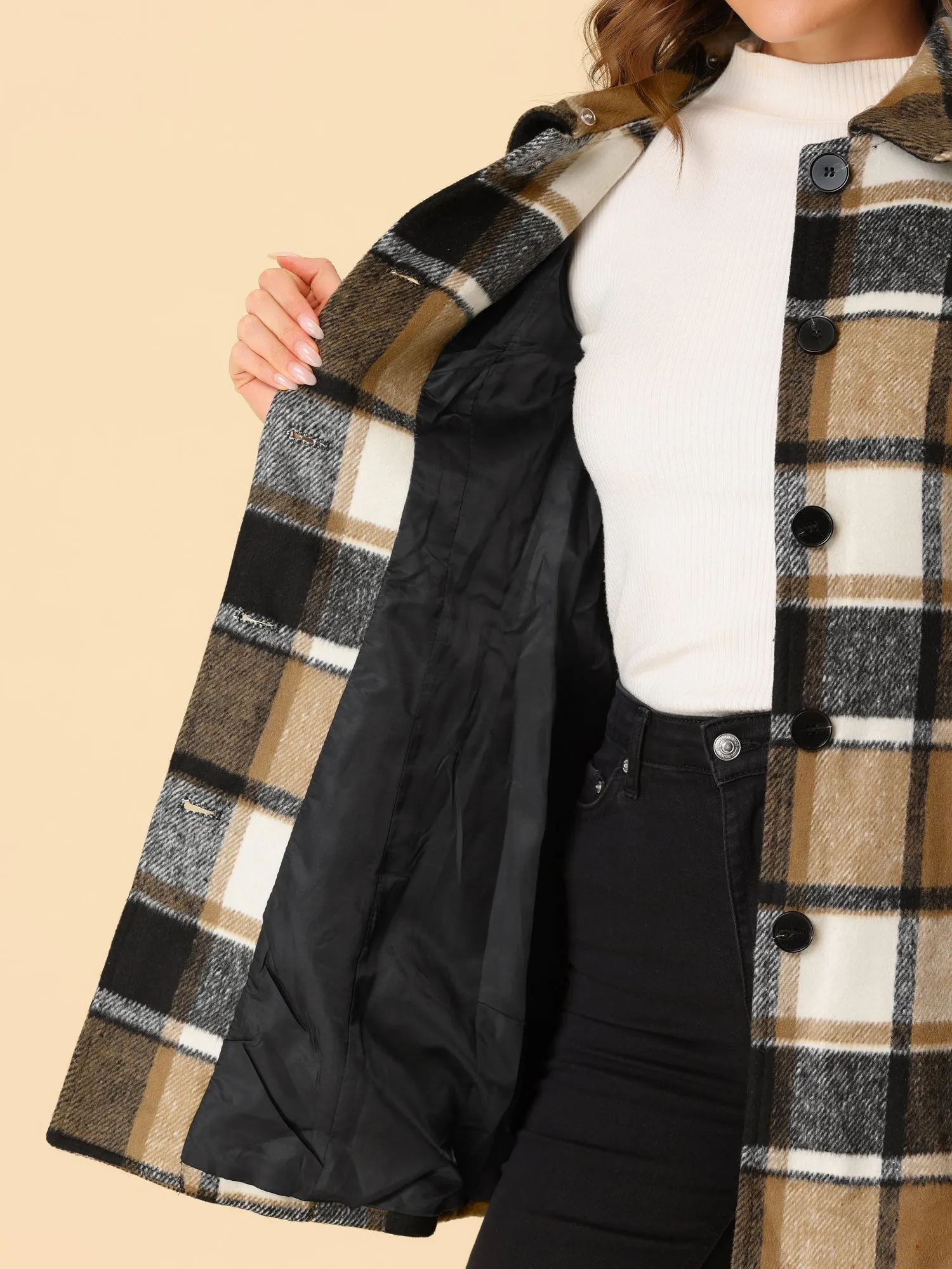 Buffalo Checks Winter Peter Pan Collar Long Plaid Coat