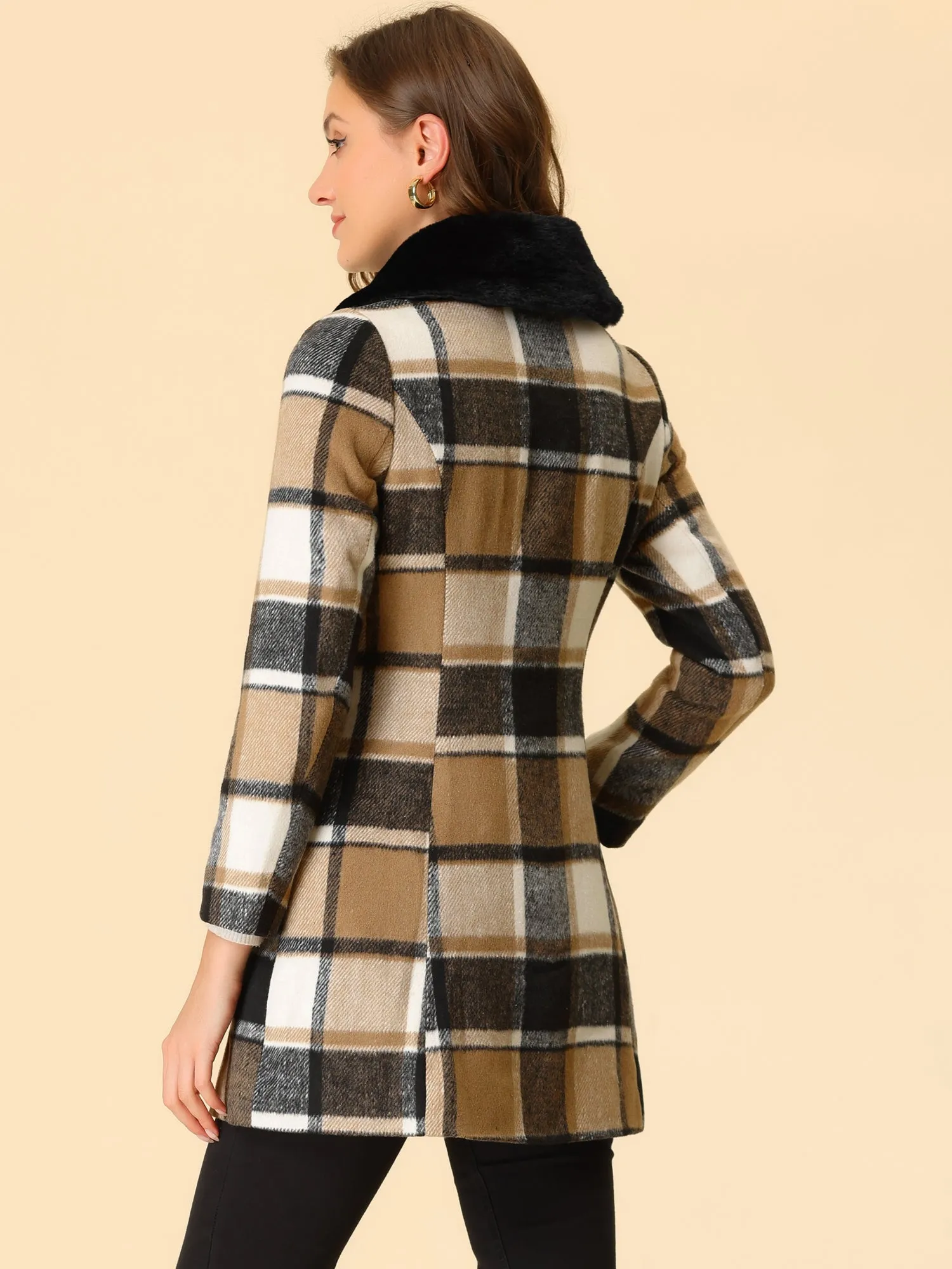 Buffalo Checks Winter Peter Pan Collar Long Plaid Coat