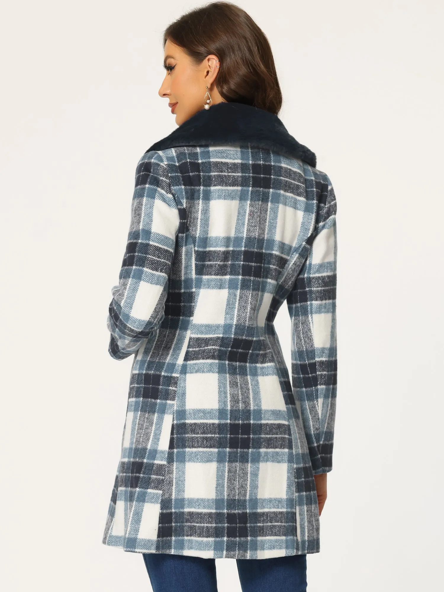 Buffalo Checks Winter Peter Pan Collar Long Plaid Coat