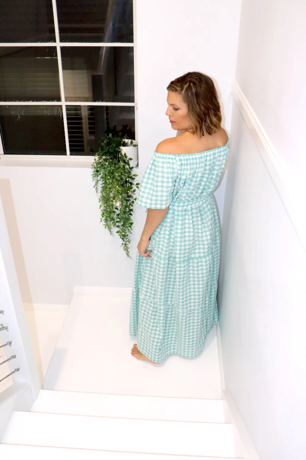 Cabarita Maxi Dress in Cotton Gingham Mint