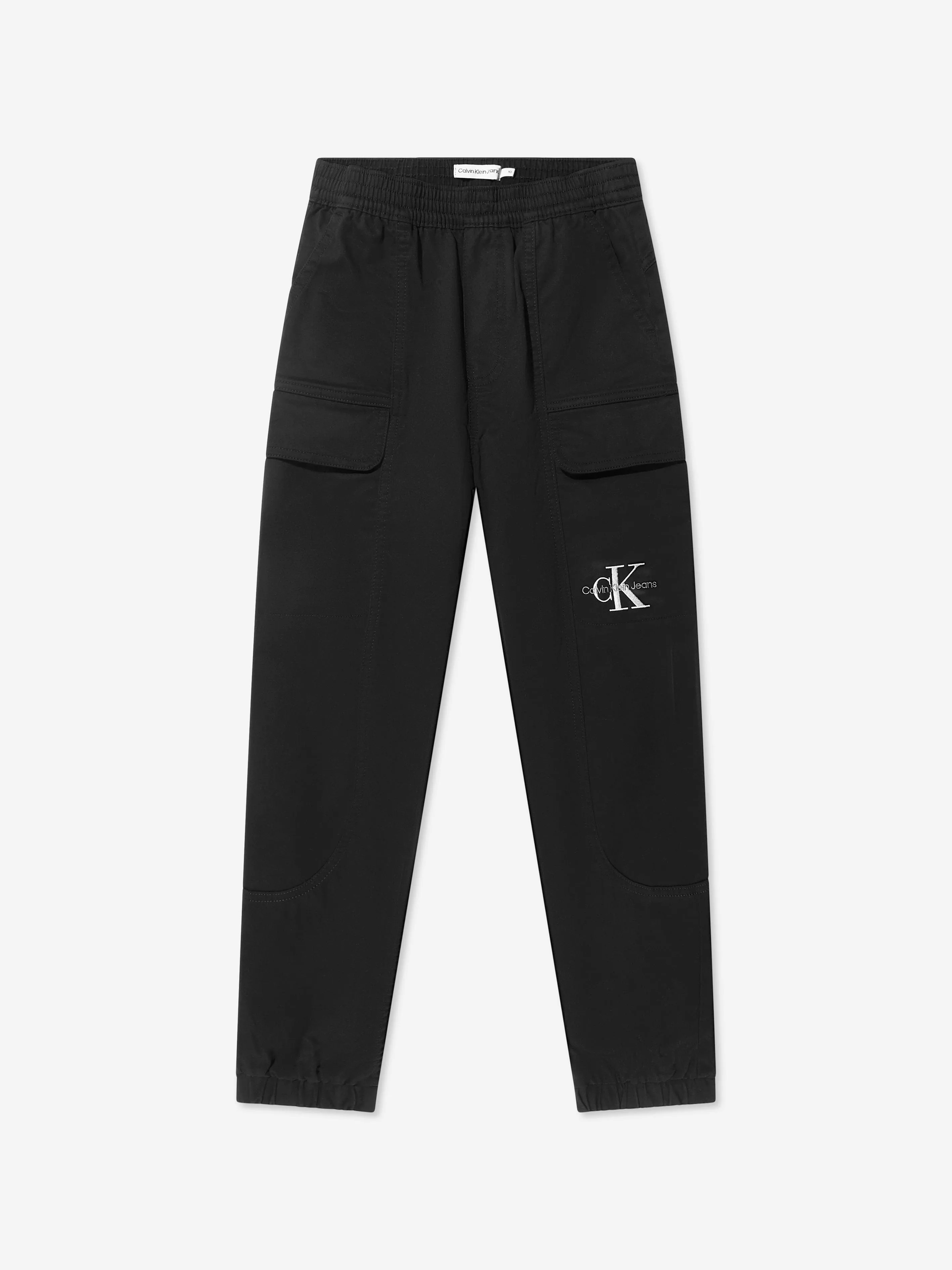 Calvin Klein Boys Sateen Cargo Joggers in Black