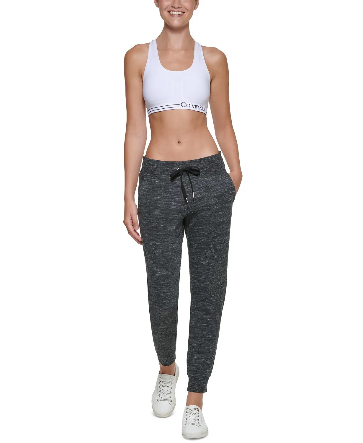 Calvin Klein Performance Women's Logo Rib-Trim Jogger Pants, Heather, M