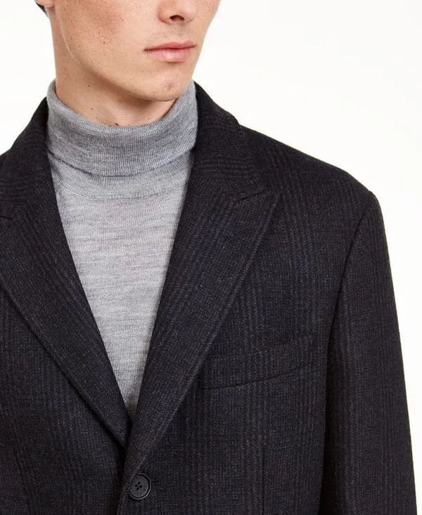 CALVIN KLEIN -  Slim-Fit Charcoal Plaid Overcoat