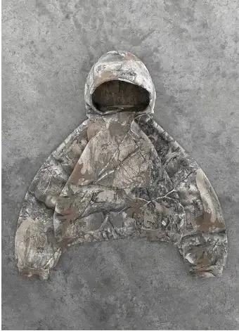 Camouflage Printed Hooded Pullover Long Sleeve Sweater