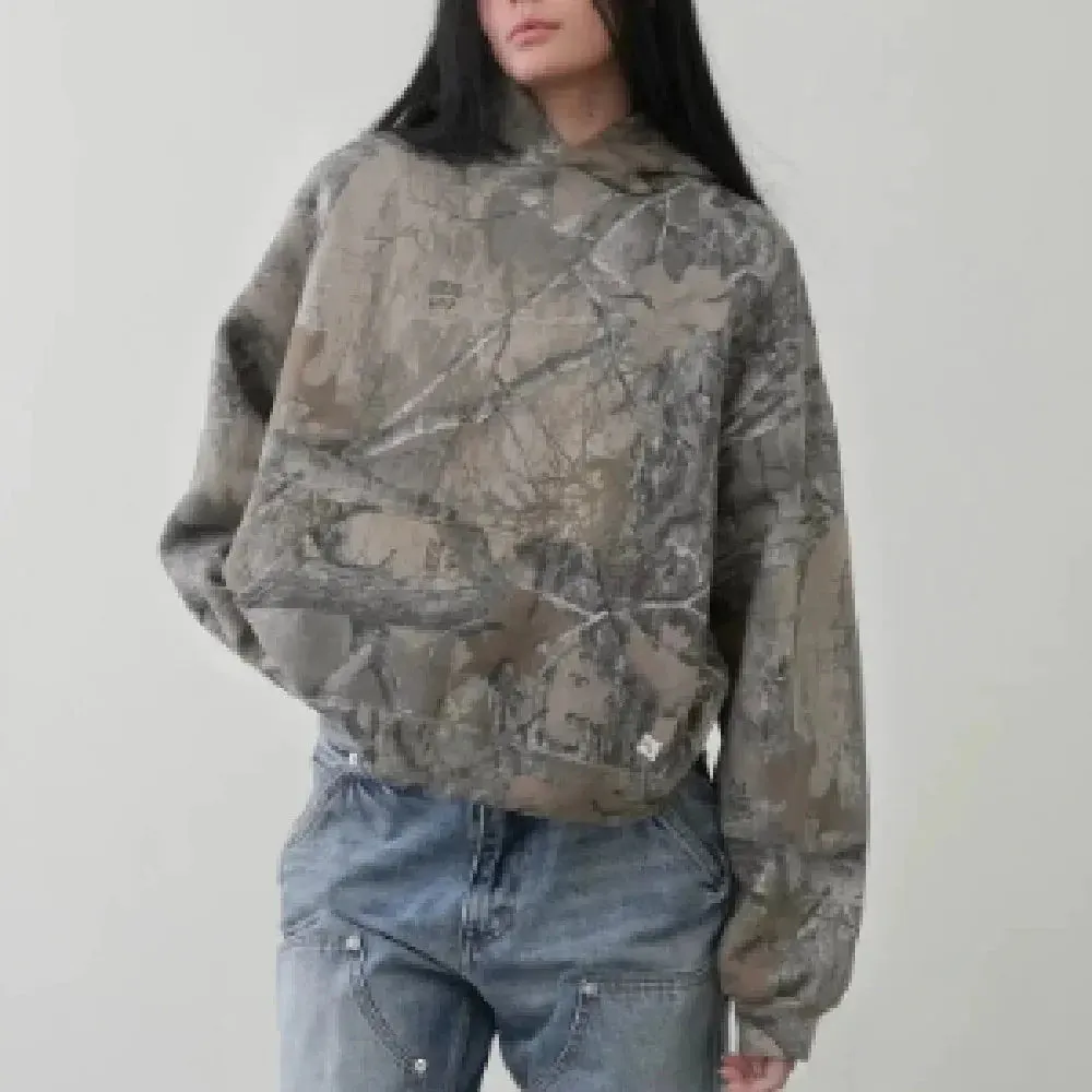 Camouflage Printed Hooded Pullover Long Sleeve Sweater