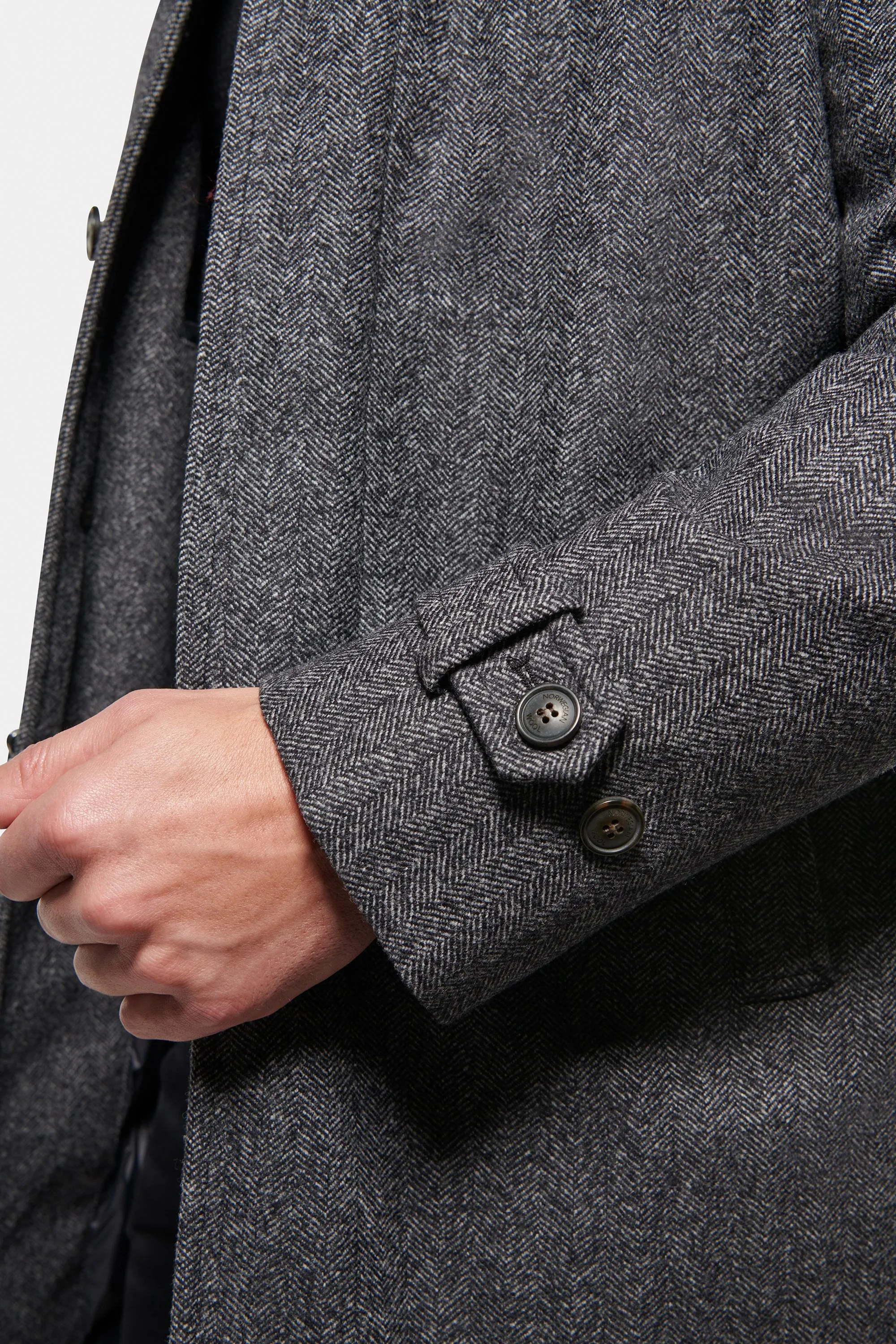 Cashmere Wool ¾ Length, Grey Black Herringbone