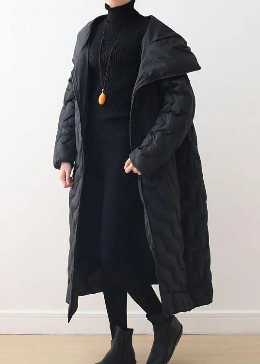 Casual Loose fitting down jacket hooded overcoat asymmetric down coat winter