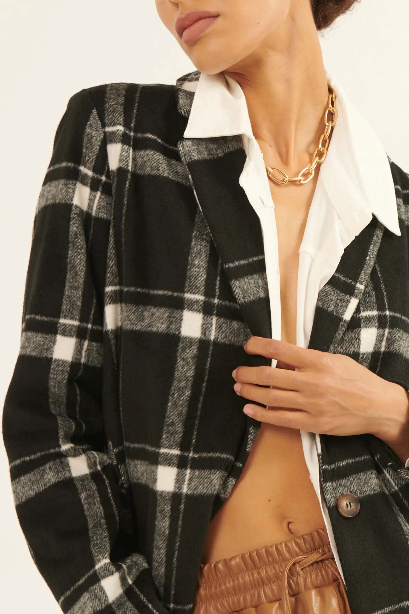 Check Point Button-Front Plaid Overcoat