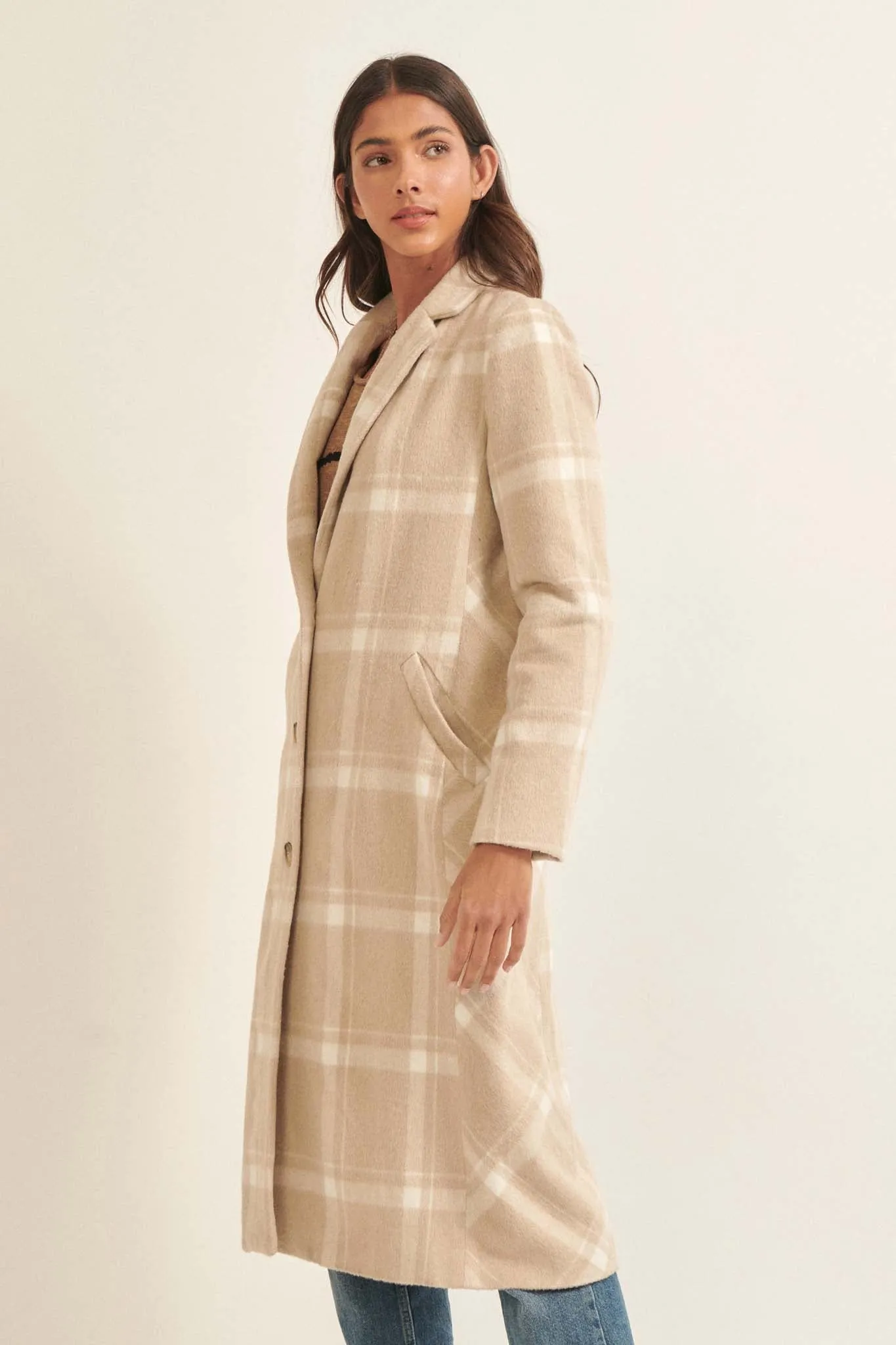 Check Point Button-Front Plaid Overcoat