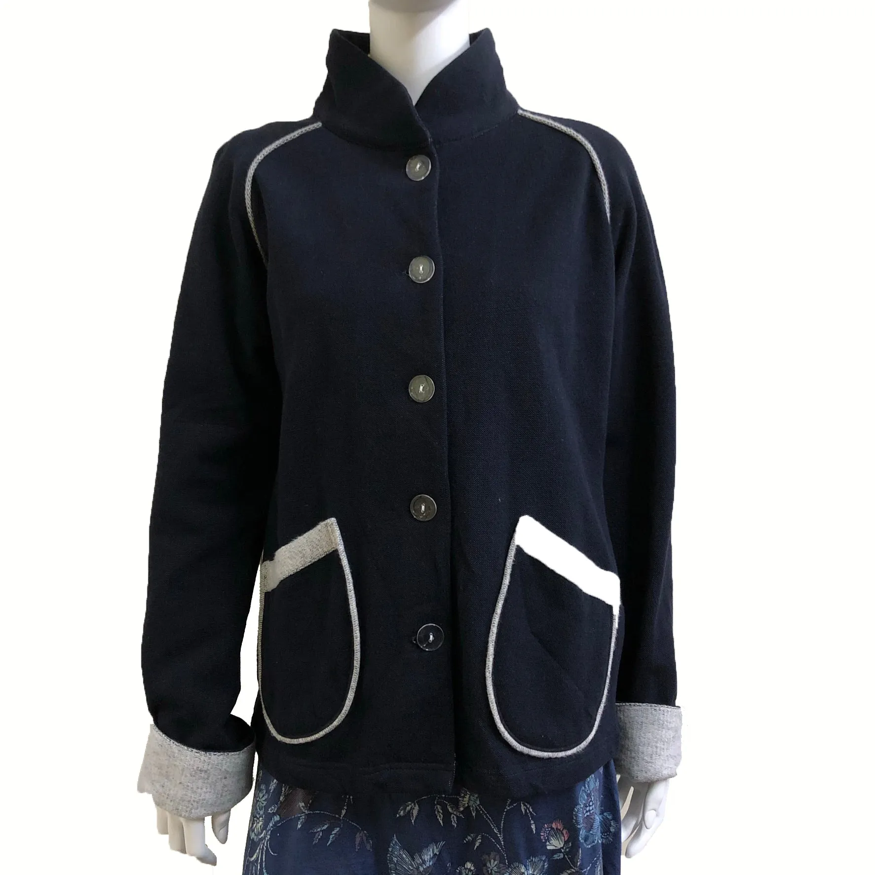 Chinese Collar Fleece Sung Jacket, Navy