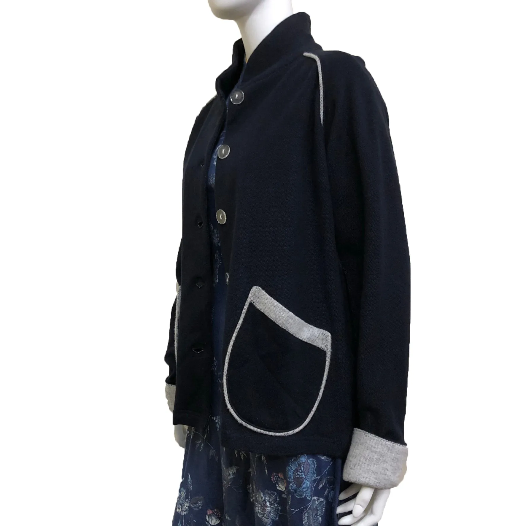 Chinese Collar Fleece Sung Jacket, Navy