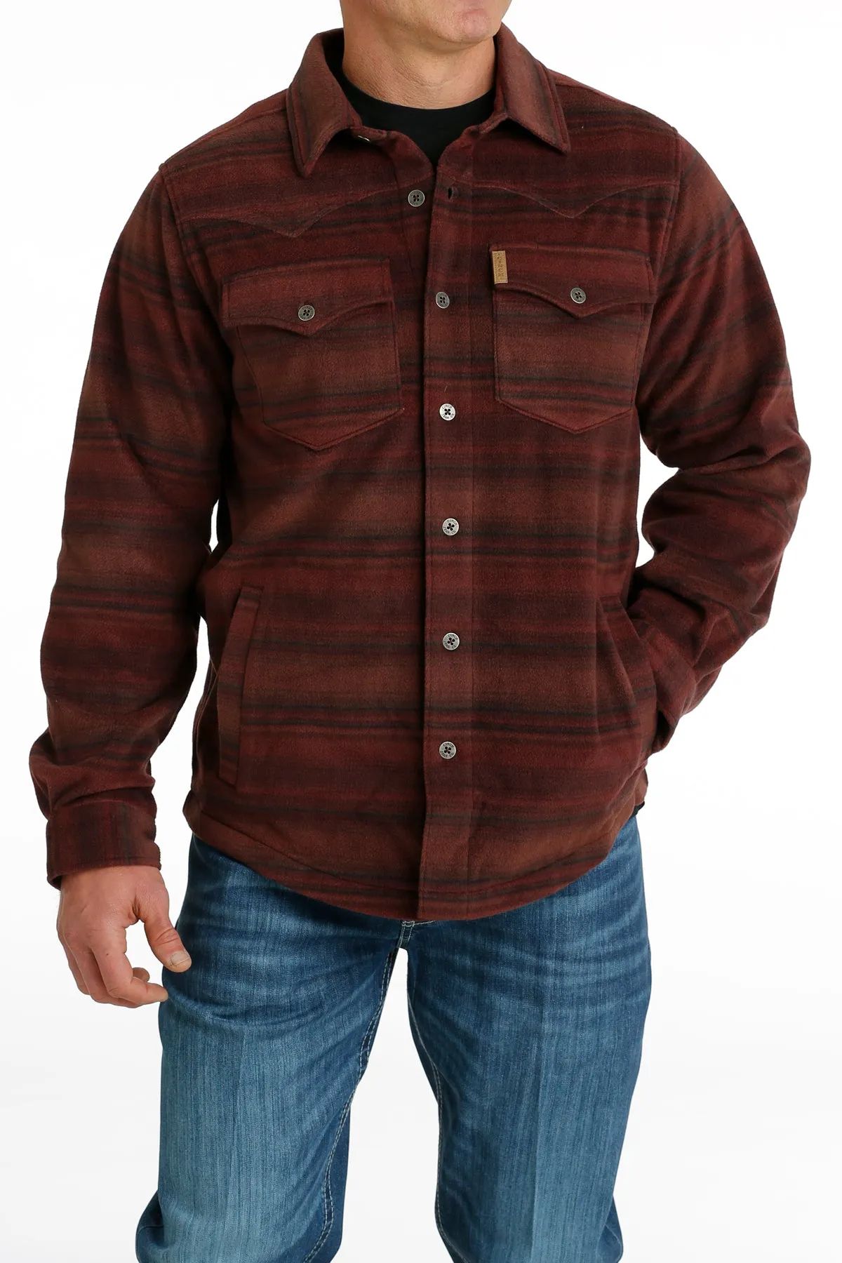 Cinch Men's Southwestern Printed Polar Fleece Jacket - Red