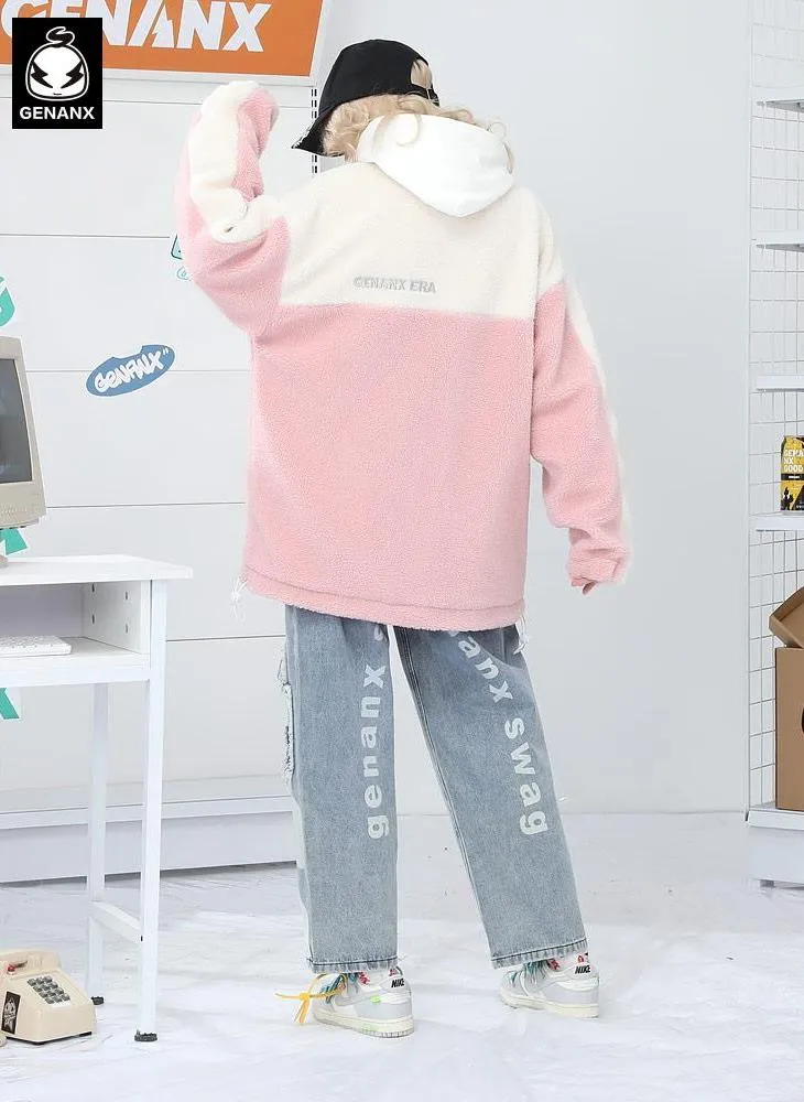 Color Block Decorative Chain Polar Fleece Jacket