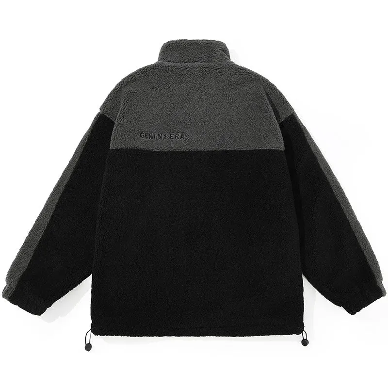 Color Block Decorative Chain Polar Fleece Jacket