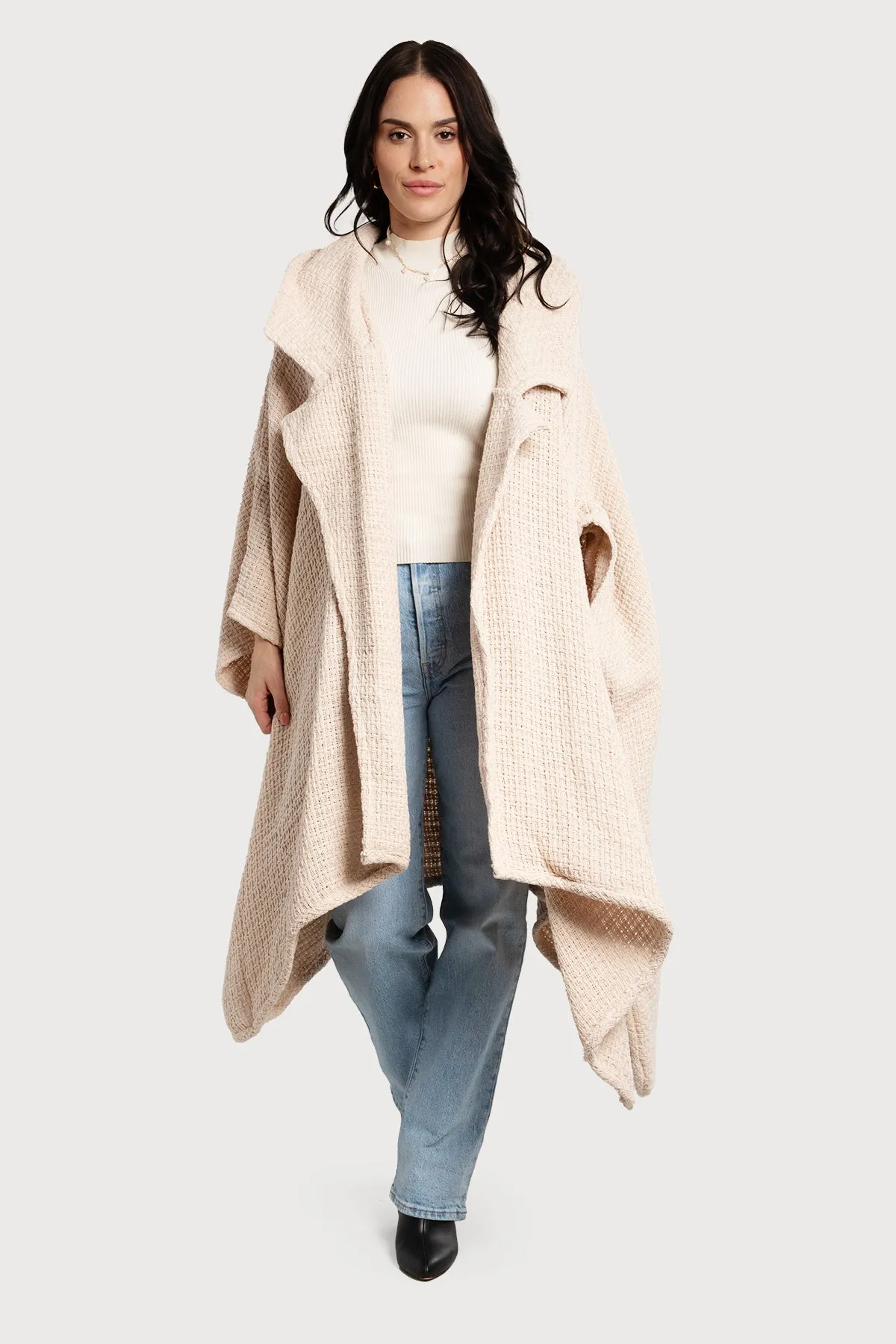 Comfy Oversized Waffle Knit Collared Jacket