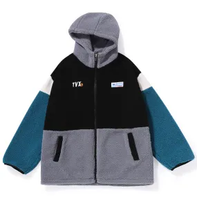 Contrast Color Embroidery Polar Fleece Jacket