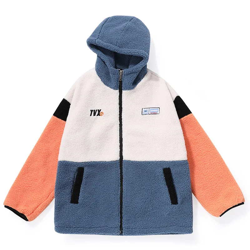 Contrast Color Embroidery Polar Fleece Jacket