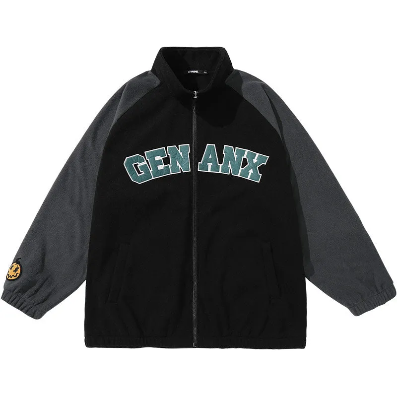 Contrasting patchwork Lightning monogram embroidered jacket with rotator sleeves fleece fleece