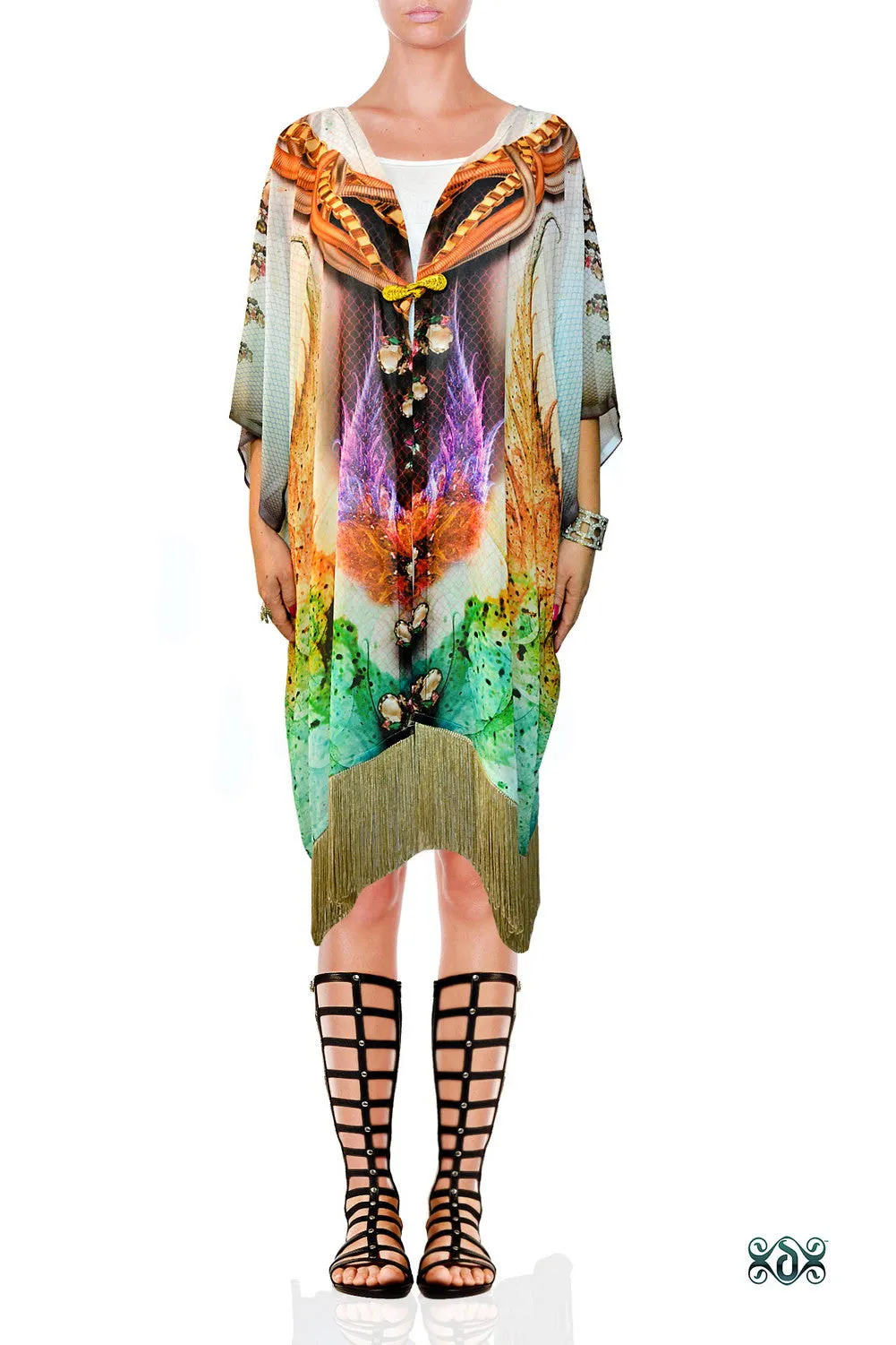 CRYSTALLIUS Celestial Crystalline Devarshy Fringes Short Kimono Jacket - 1096B