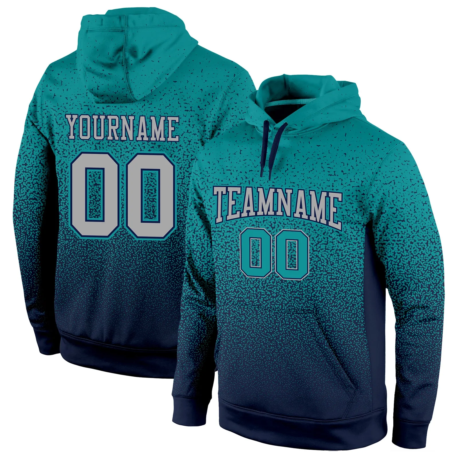 Custom Stitched Aqua Gray-Navy Fade Fashion Sports Pullover Sweatshirt Hoodie