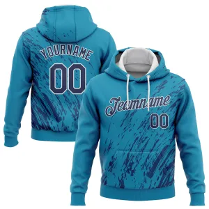 Custom Stitched Aqua Navy-White 3D Pattern Design Sports Pullover Sweatshirt Hoodie