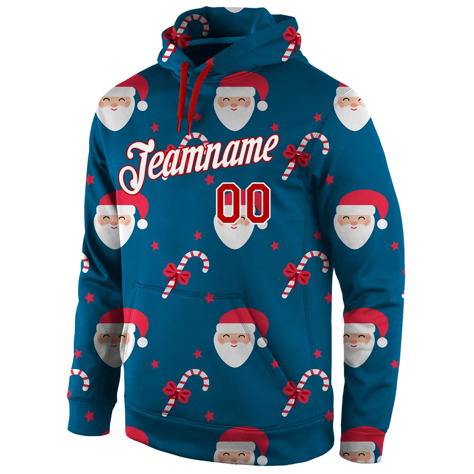 Custom Stitched Aqua Red-White Christmas 3D Sports Pullover Sweatshirt Hoodie