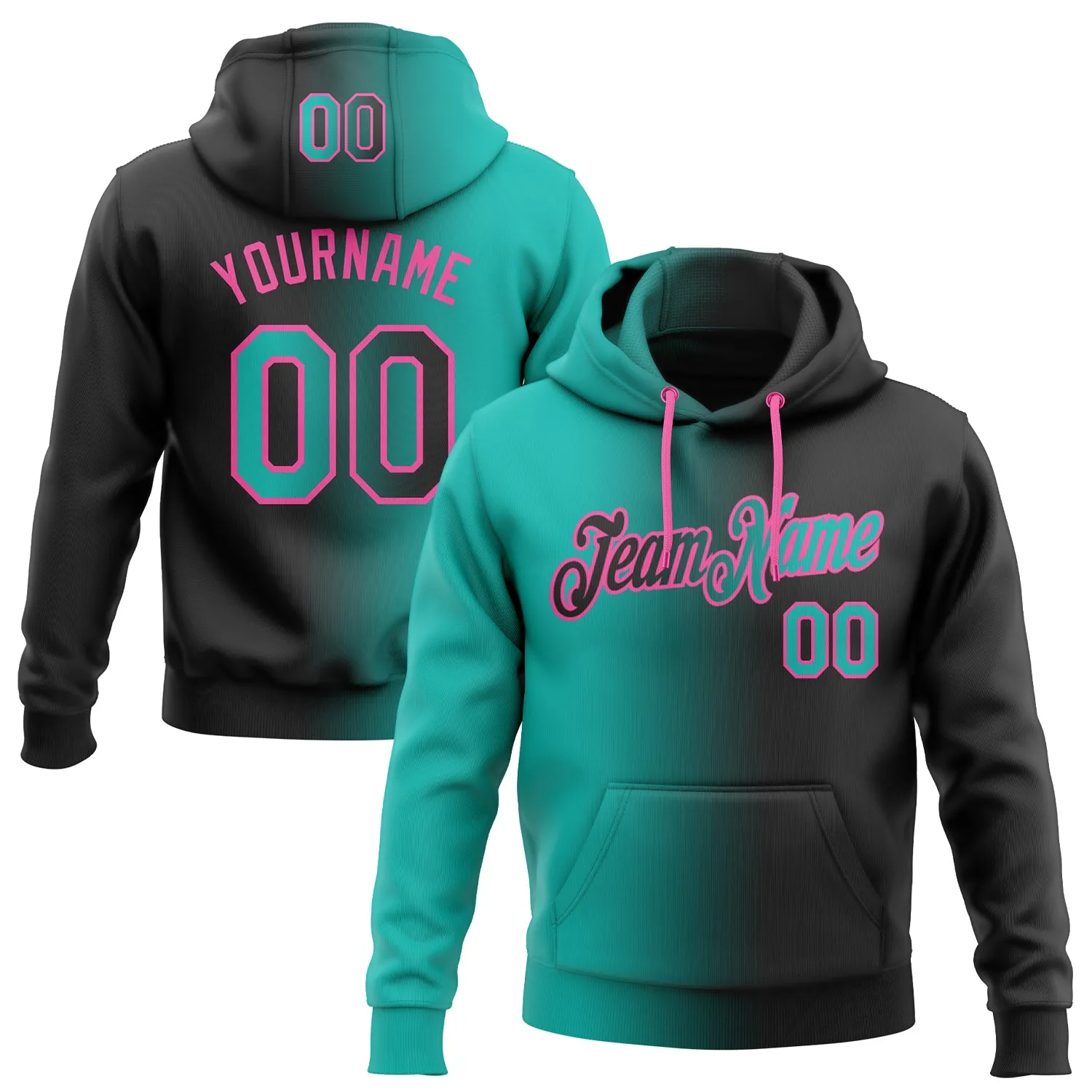 Custom Stitched Black Aqua-Pink Gradient Fashion Sports Pullover Sweatshirt Hoodie