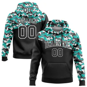 Custom Stitched Camo Black Aqua-Steel Gray 3D Sports Pullover Sweatshirt Salute To Service Hoodie