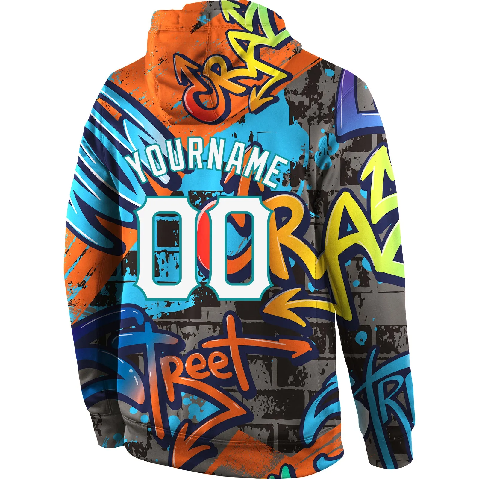 Custom Stitched Graffiti Pattern White-Aqua 3D Sports Pullover Sweatshirt Hoodie