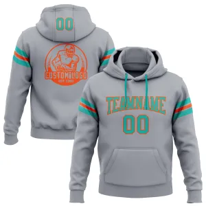 Custom Stitched Gray Aqua-Orange Football Pullover Sweatshirt Hoodie