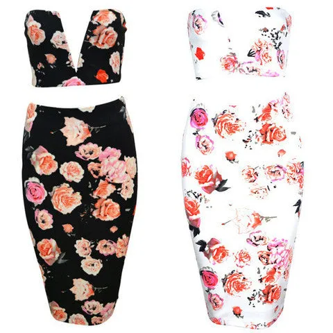 CUTE V TWO PIECE FLOWER DRESS