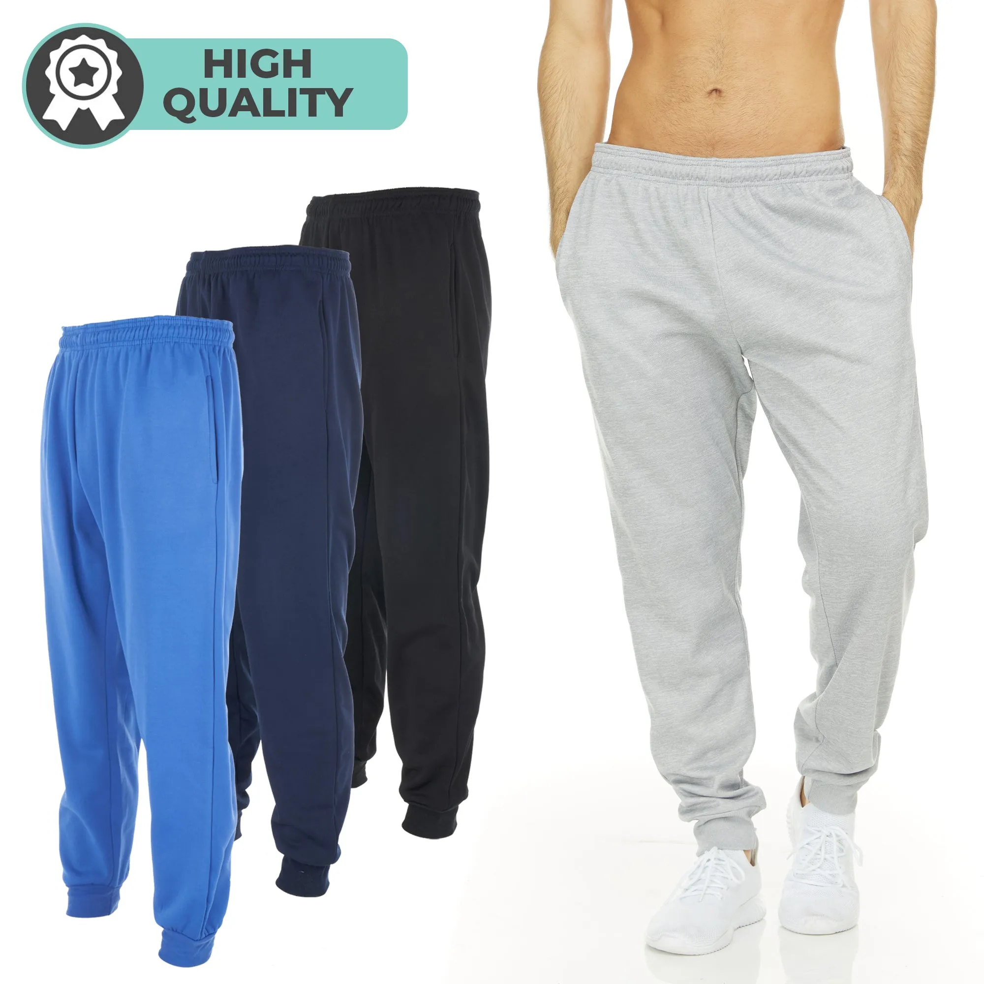 DARESAY Active Pants for Men- Quick-Dry Joggers with Two Side Pockets, Athletic, Casual, Active Clothes for Men, 3-Pack.