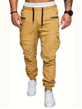 Drawstring Sweatpants With Flap Pocket Loose Fit Cargo Pants Men's Casual Slightly Stretch Joggers For Spring Autumn