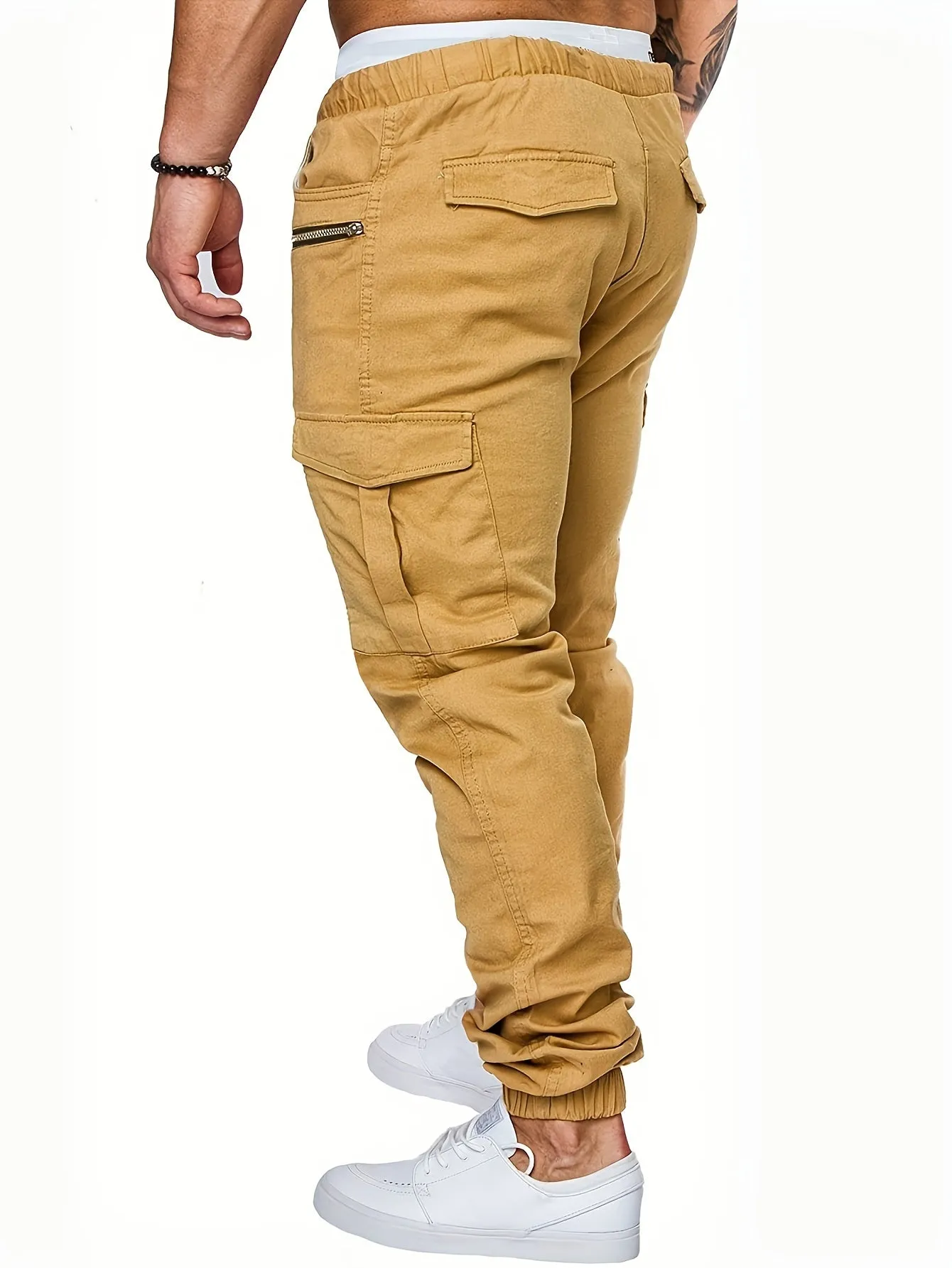 Drawstring Sweatpants With Flap Pocket Loose Fit Cargo Pants Men's Casual Slightly Stretch Joggers For Spring Autumn