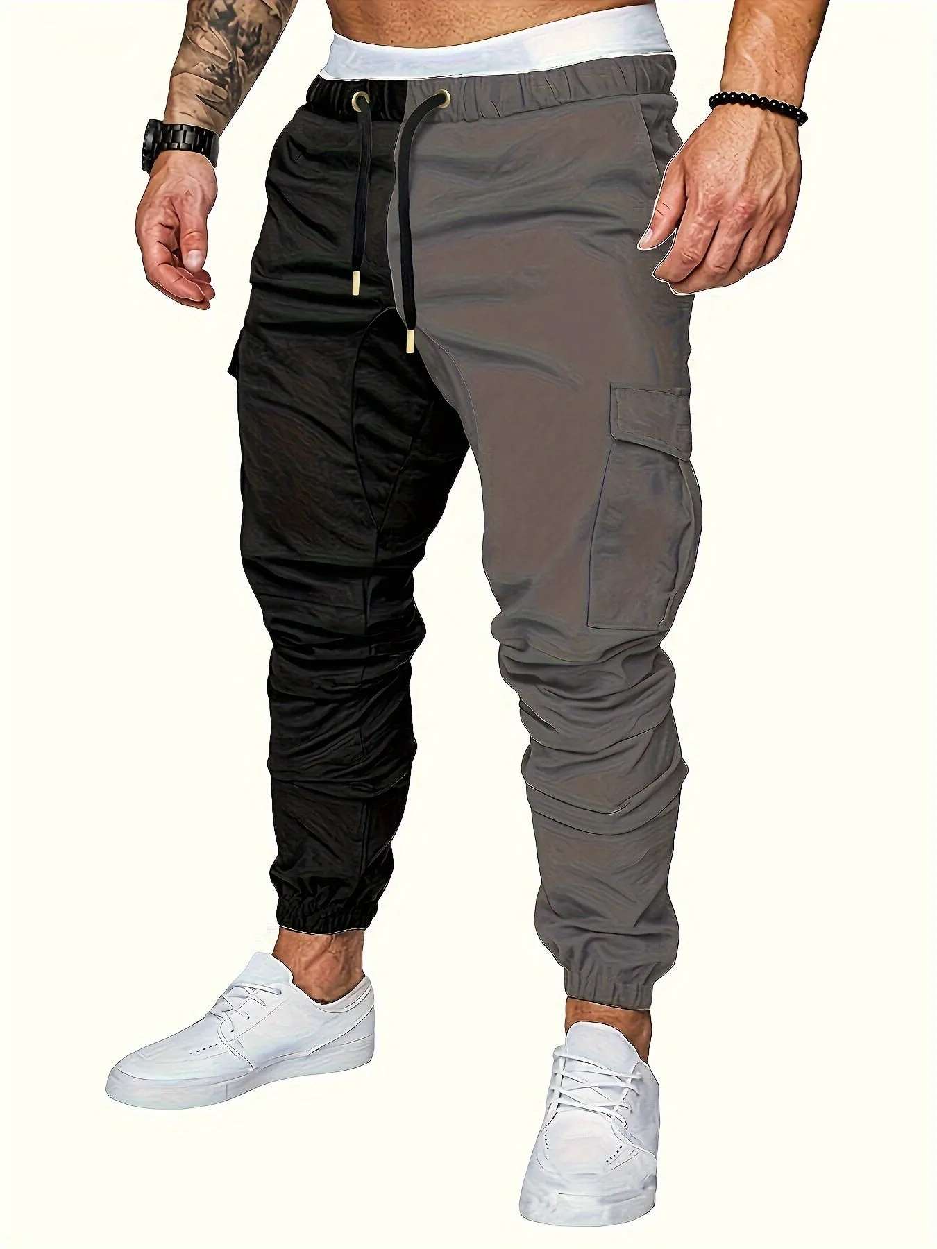 Drawstring Sweatpants With Flap Pocket Loose Fit Cargo Pants Men's Casual Slightly Stretch Joggers For Spring Autumn