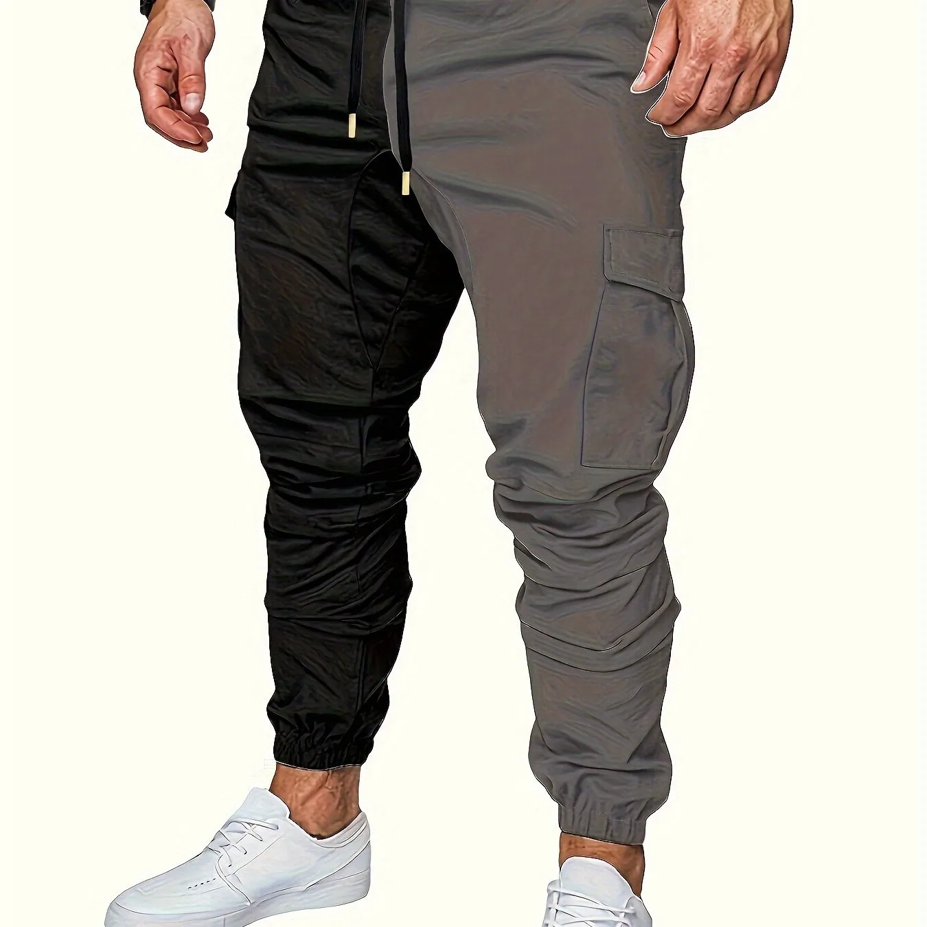 Drawstring Sweatpants With Flap Pocket Loose Fit Cargo Pants Men's Casual Slightly Stretch Joggers For Spring Autumn