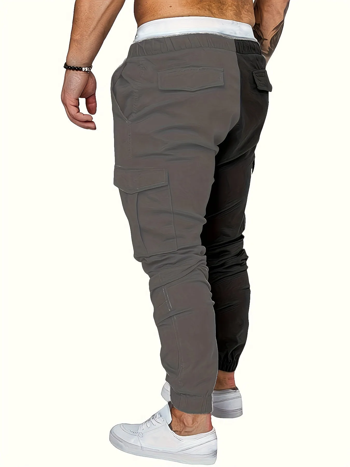 Drawstring Sweatpants With Flap Pocket Loose Fit Cargo Pants Men's Casual Slightly Stretch Joggers For Spring Autumn