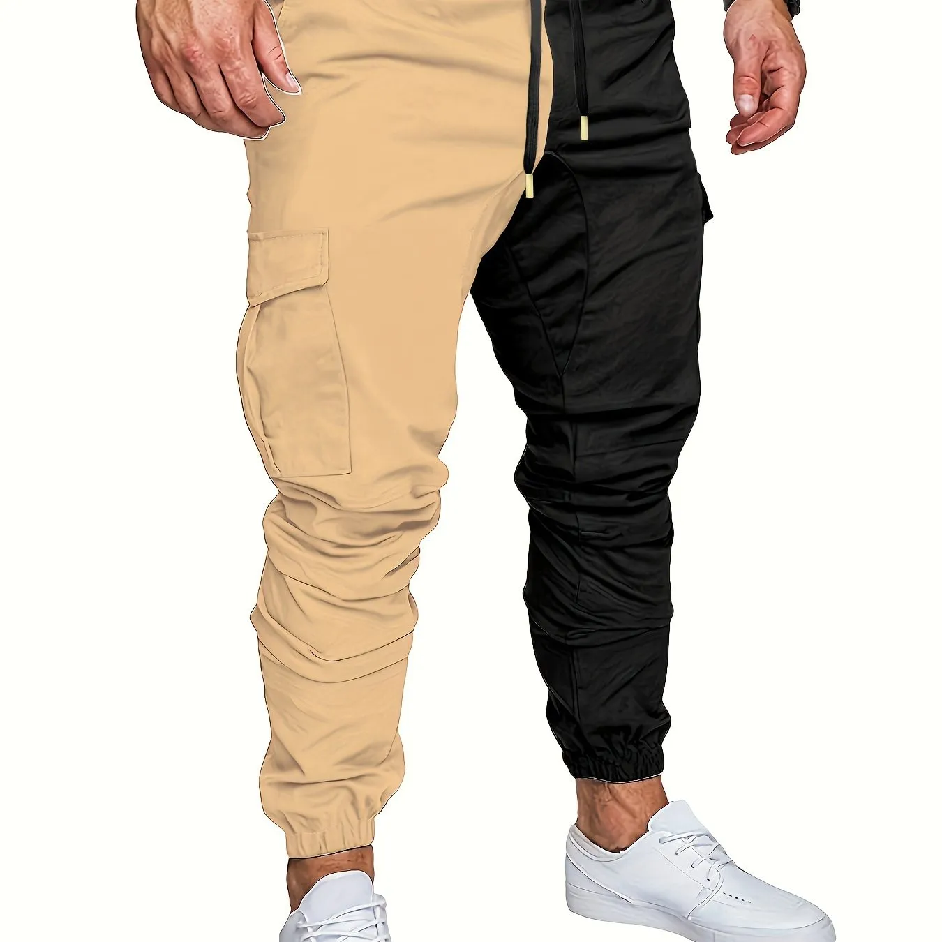 Drawstring Sweatpants With Flap Pocket Loose Fit Cargo Pants Men's Casual Slightly Stretch Joggers For Spring Autumn