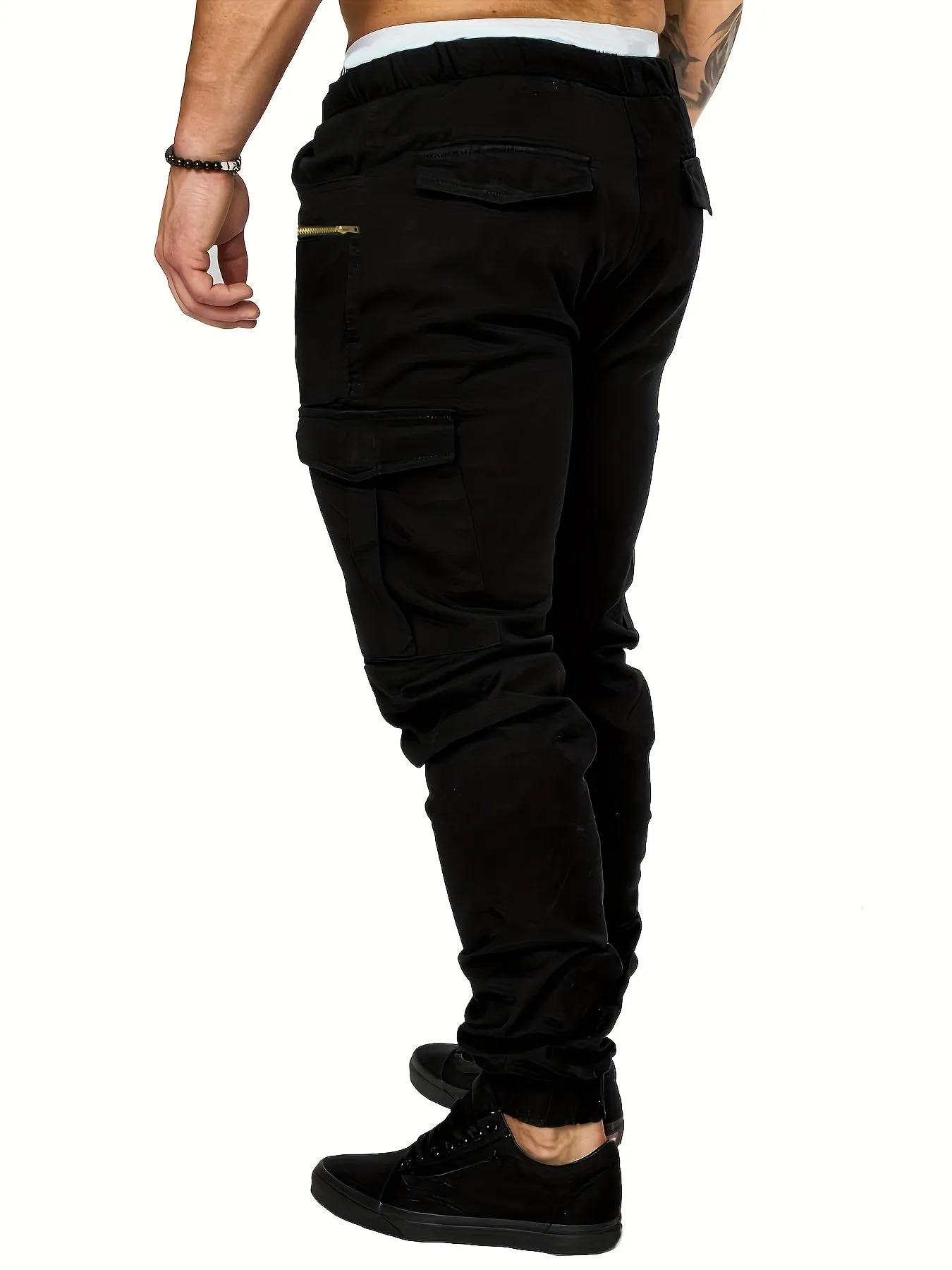 Drawstring Sweatpants With Flap Pocket Loose Fit Cargo Pants Men's Casual Slightly Stretch Joggers For Spring Autumn