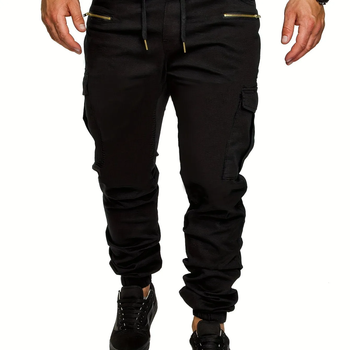 Drawstring Sweatpants With Flap Pocket Loose Fit Cargo Pants Men's Casual Slightly Stretch Joggers For Spring Autumn