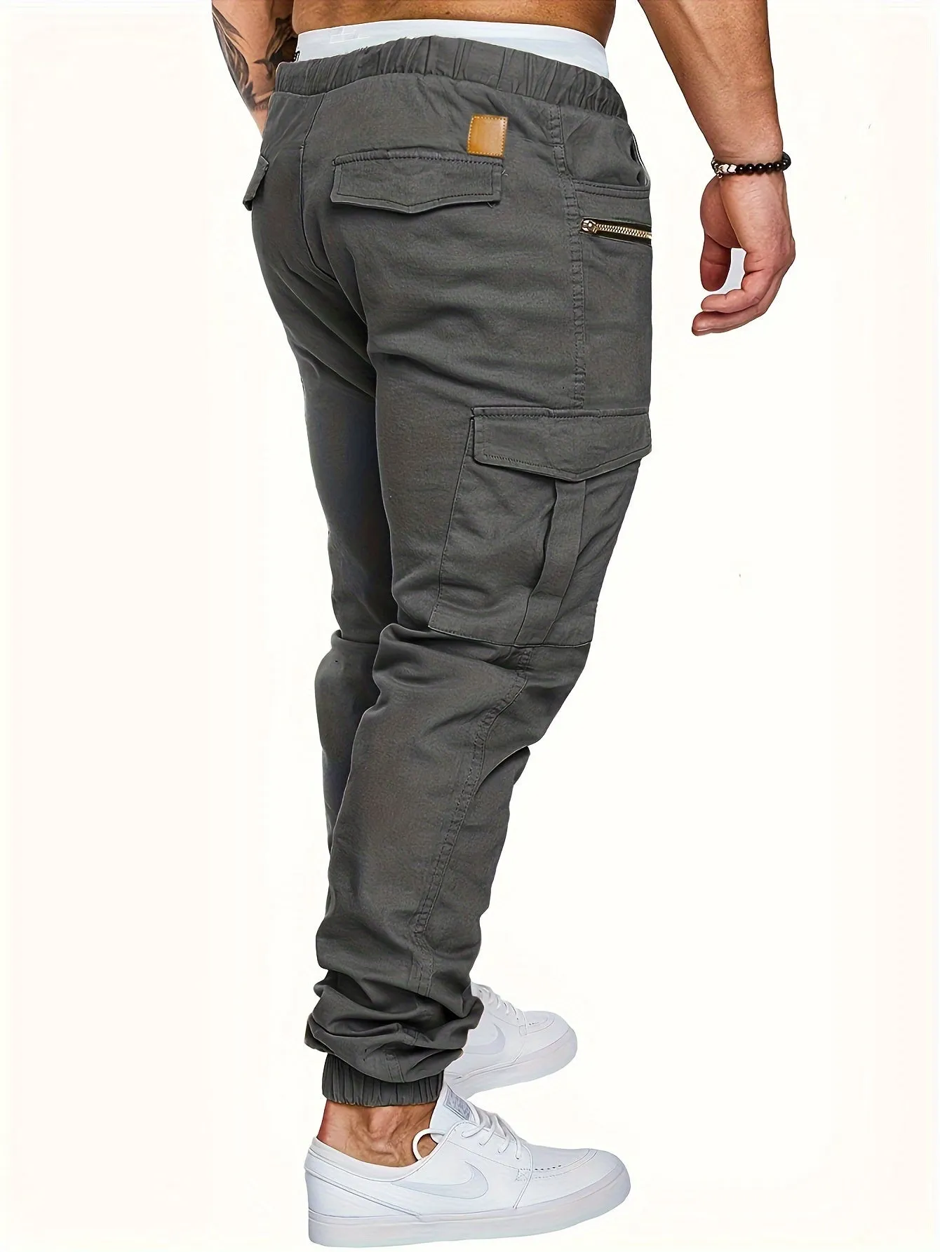 Drawstring Sweatpants With Flap Pocket Loose Fit Cargo Pants Men's Casual Slightly Stretch Joggers For Spring Autumn