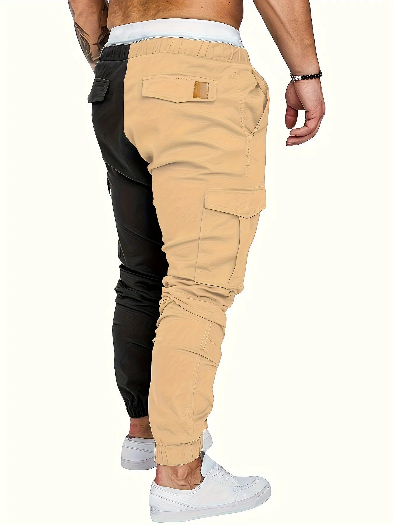 Drawstring Sweatpants With Flap Pocket Loose Fit Cargo Pants Men's Casual Slightly Stretch Joggers For Spring Autumn