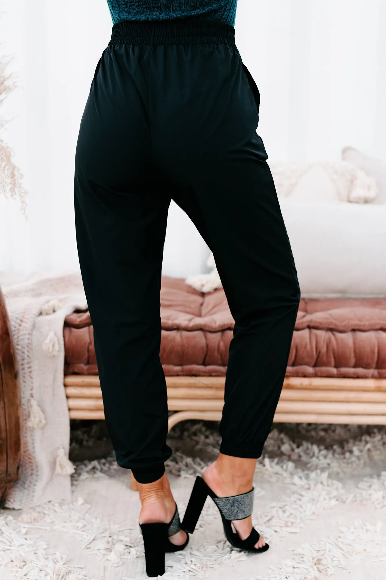 Dreena High Waisted Nylon Joggers (Black)